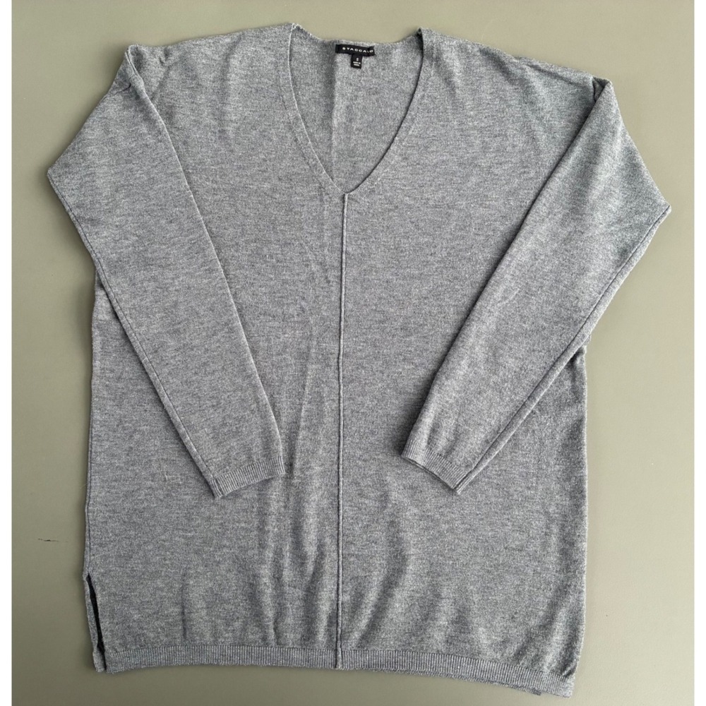 Staccato Gray V-Neck Tunic Sweater Exposed Seam Small